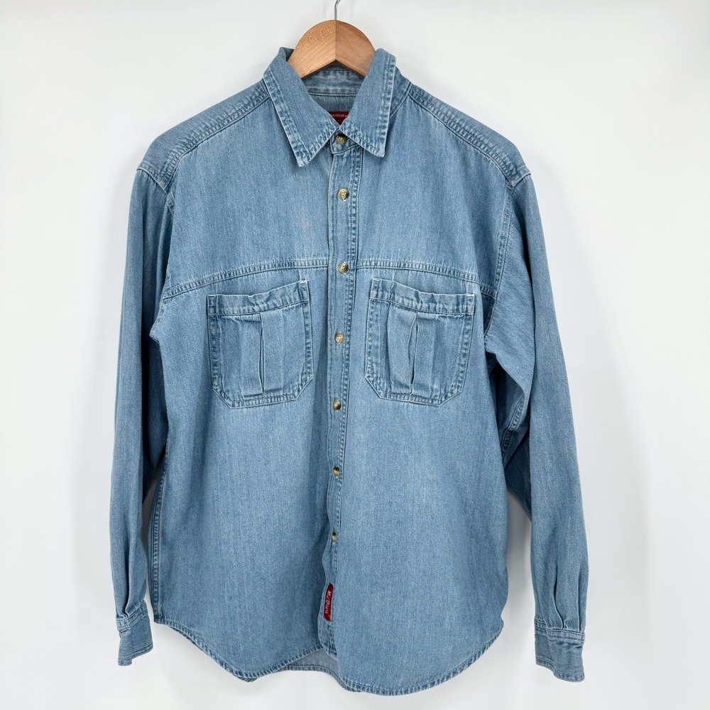 Vintage Marlboro Country Store Denim Long Sleeve Shirt Light Wash Mens Medium